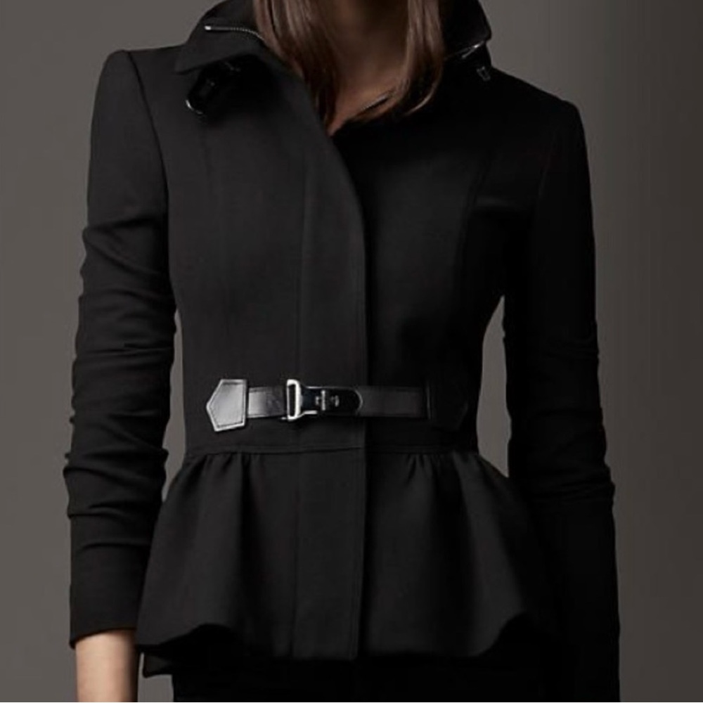Burberry London Peplum Jacket with Leather Belt Details - Sz 6UK